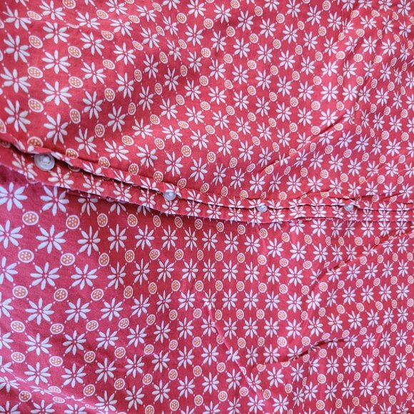 Weathervane Red Retro 100% Cotton Floral Button Front Blouse Shirt Cap Sleeve - Picture 4 of 6